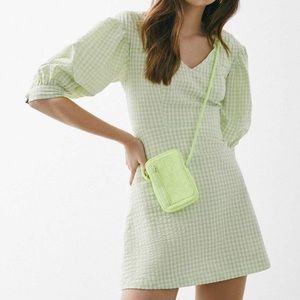 UO Lena Gingham Puff Sleeves Mini Dress